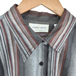 Lemon Grass Button Top L‎ Western Boho Aztec Hippie Cotton Shirt Blouse Large